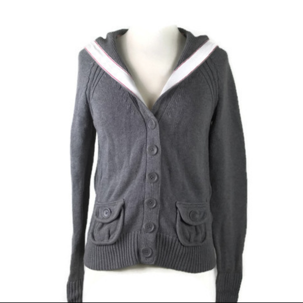 Old Navy Gray Knit Sweater with Hoodie